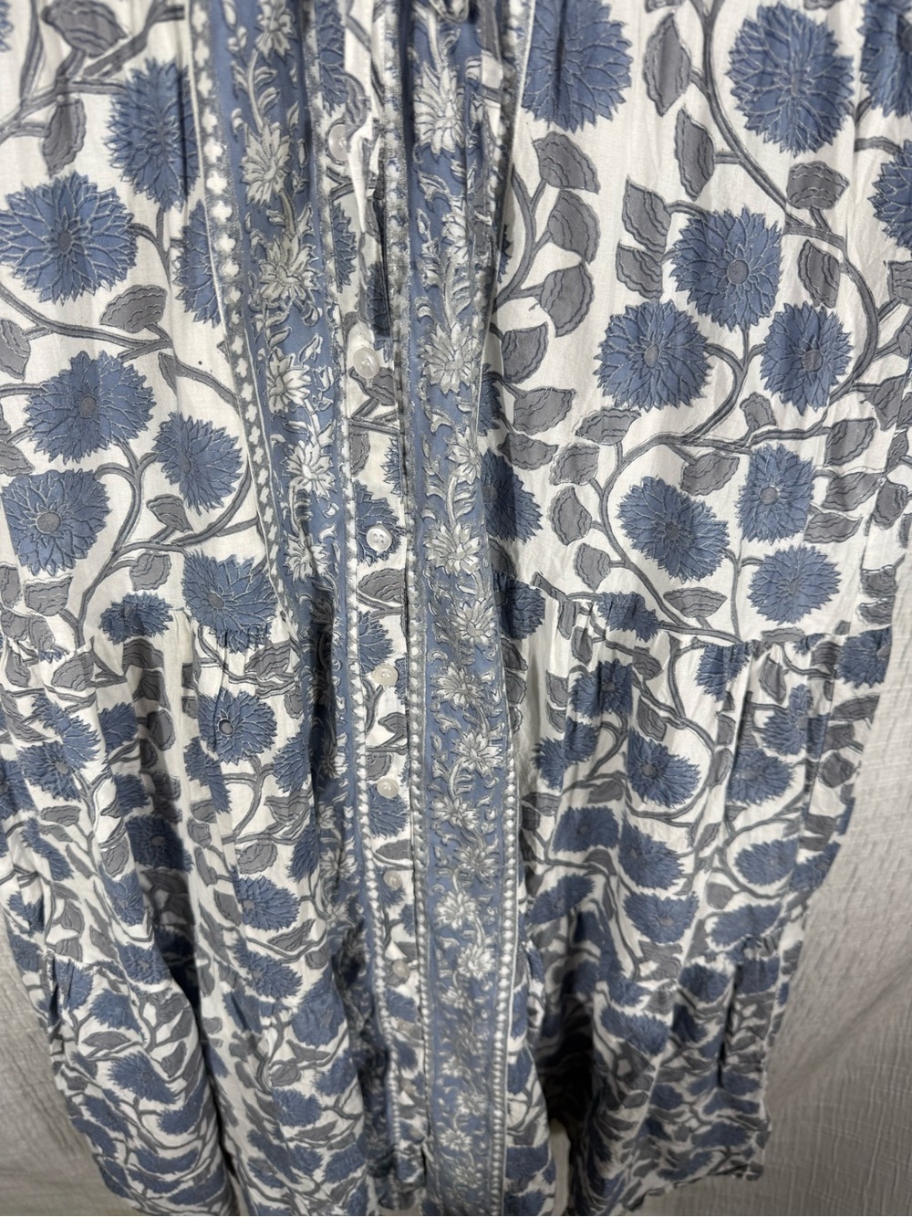 Victoria Dunn Blue Floral Block Print Cotton Midi Dress Made in India | M - Picture 7 of 14